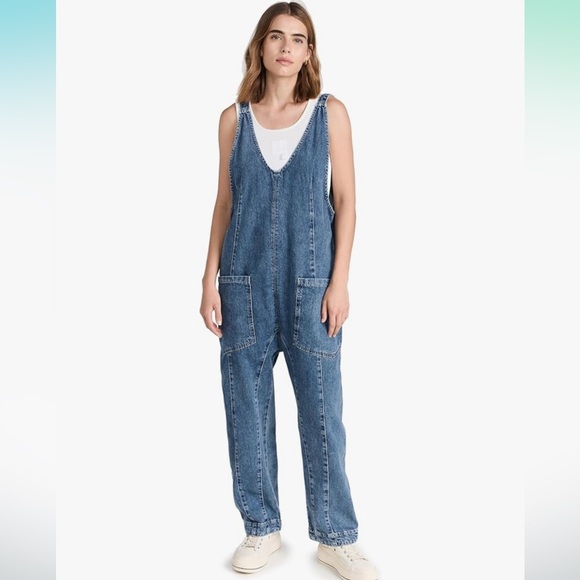 We The Free People High Roller Women's Blue Denim Jumpsuit Overalls Sz XS *532 - Picture 1 of 12